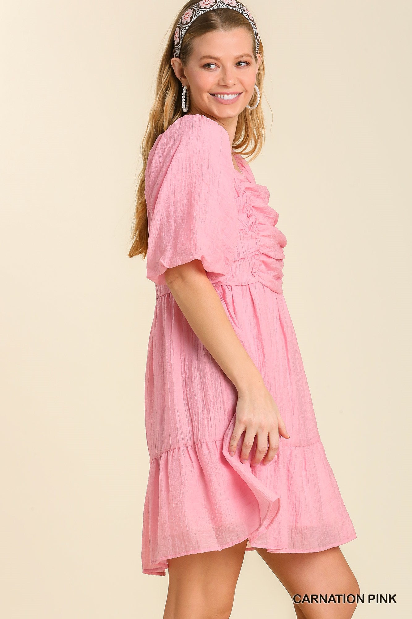 Rosy Puff Sleeve Dress