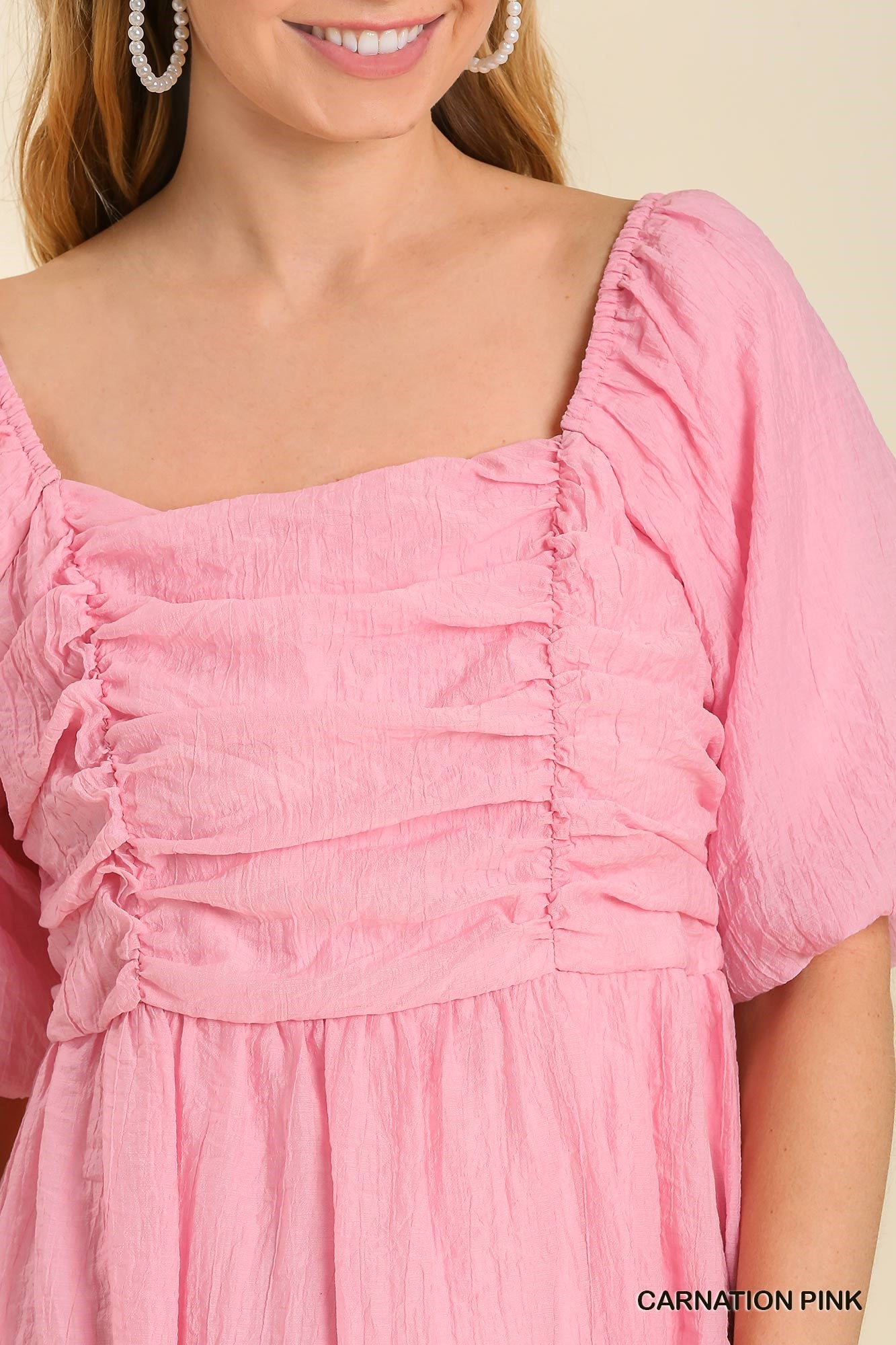 Rosy Puff Sleeve Dress