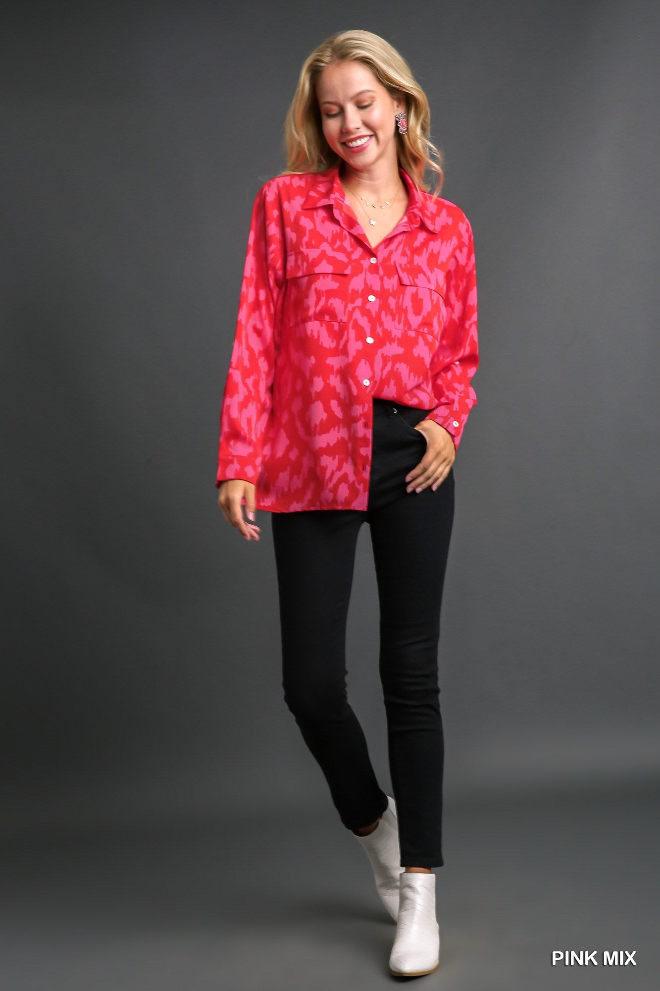 Pink Animal Print Button Up Top
