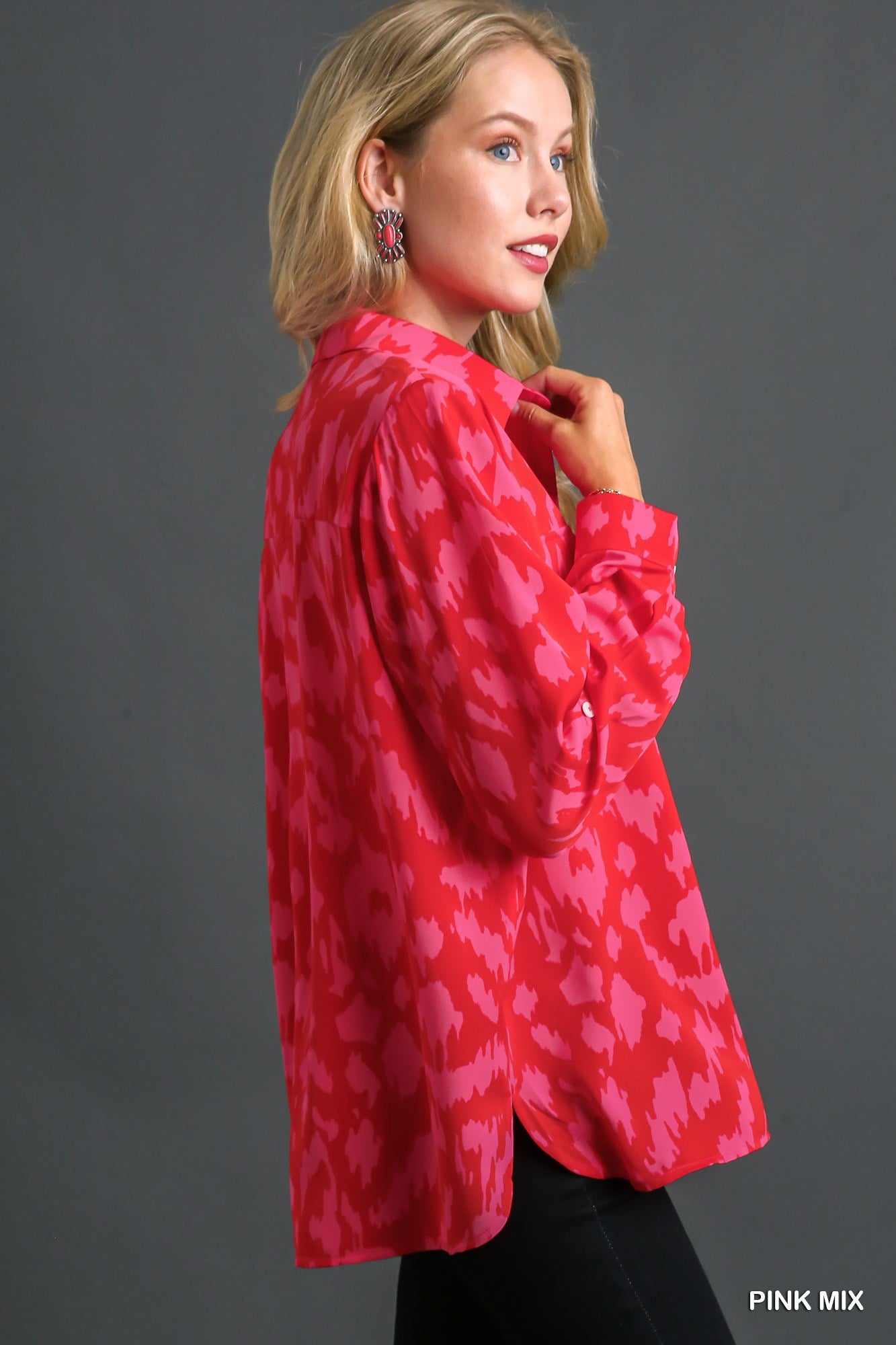 Pink Animal Print Button Up Top