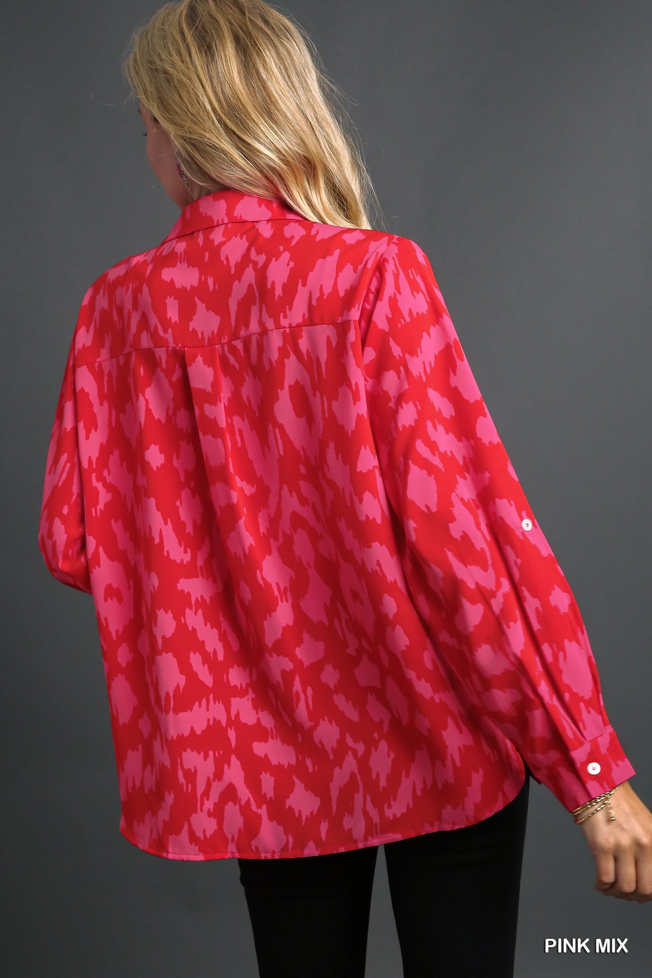 Pink Animal Print Button Up Top