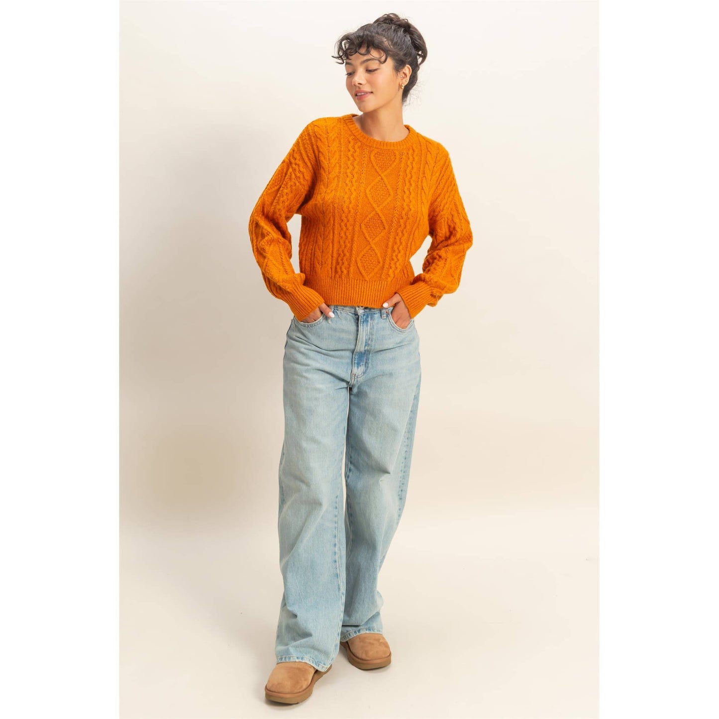 Cable Knit Balloon Sleeve Sweater