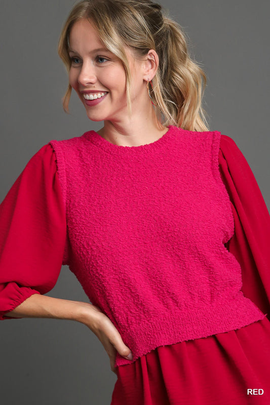 Red & Pink Knit Mix Top