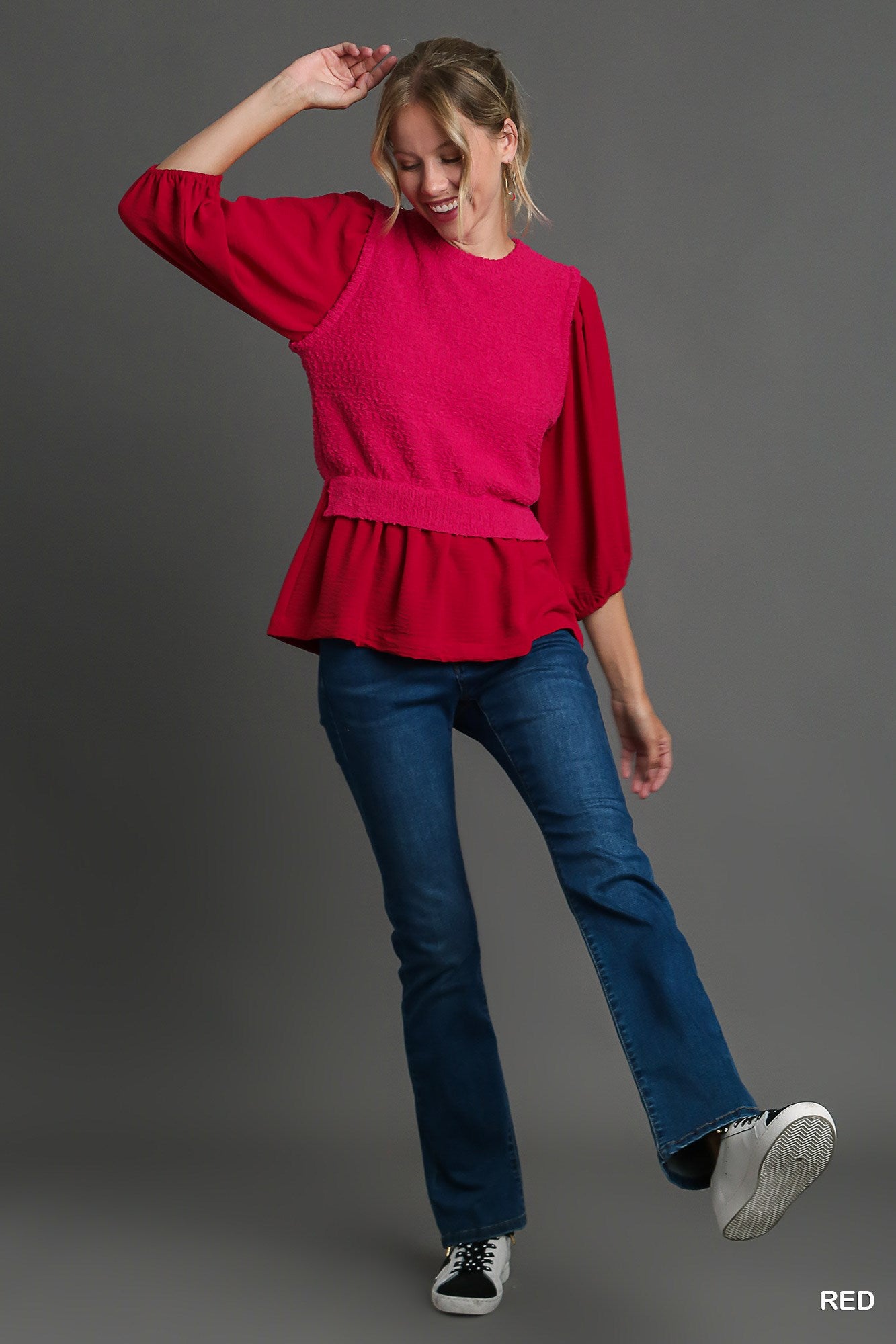 Red & Pink Knit Mix Top