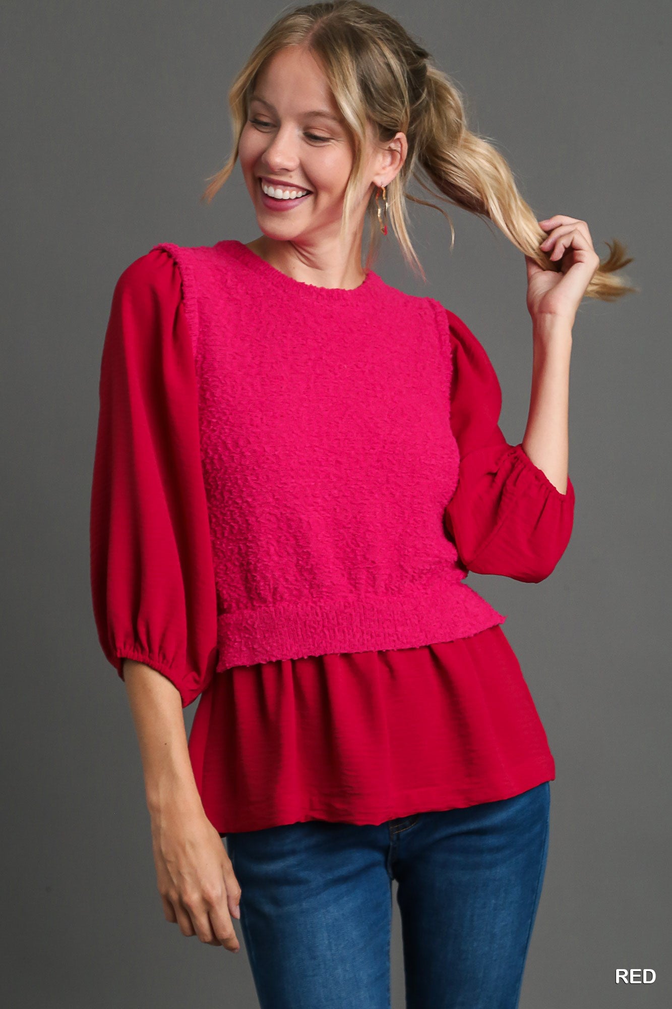 Red & Pink Knit Mix Top