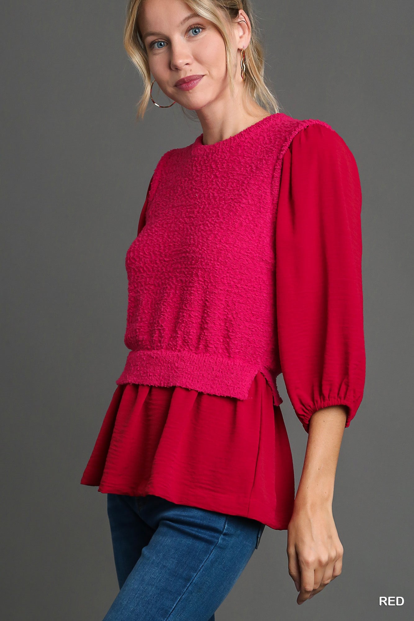 Red & Pink Knit Mix Top