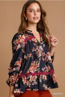 Ric Rac Trim Floral Top