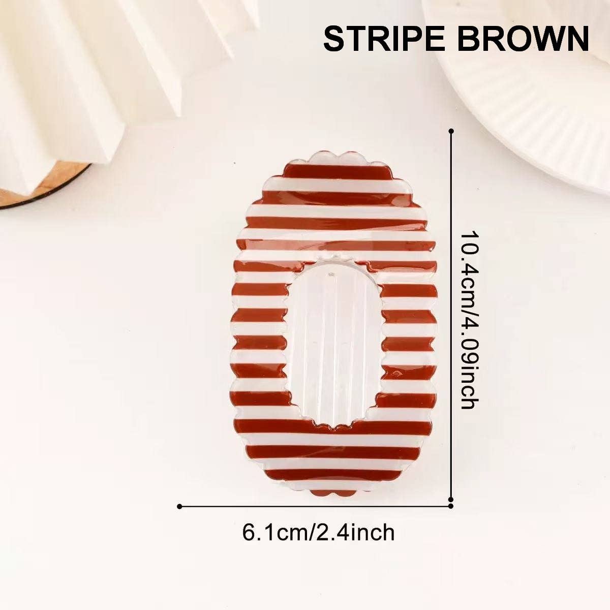 Scalloped Edge Floral and Stripe Flat Hair Claw Clip