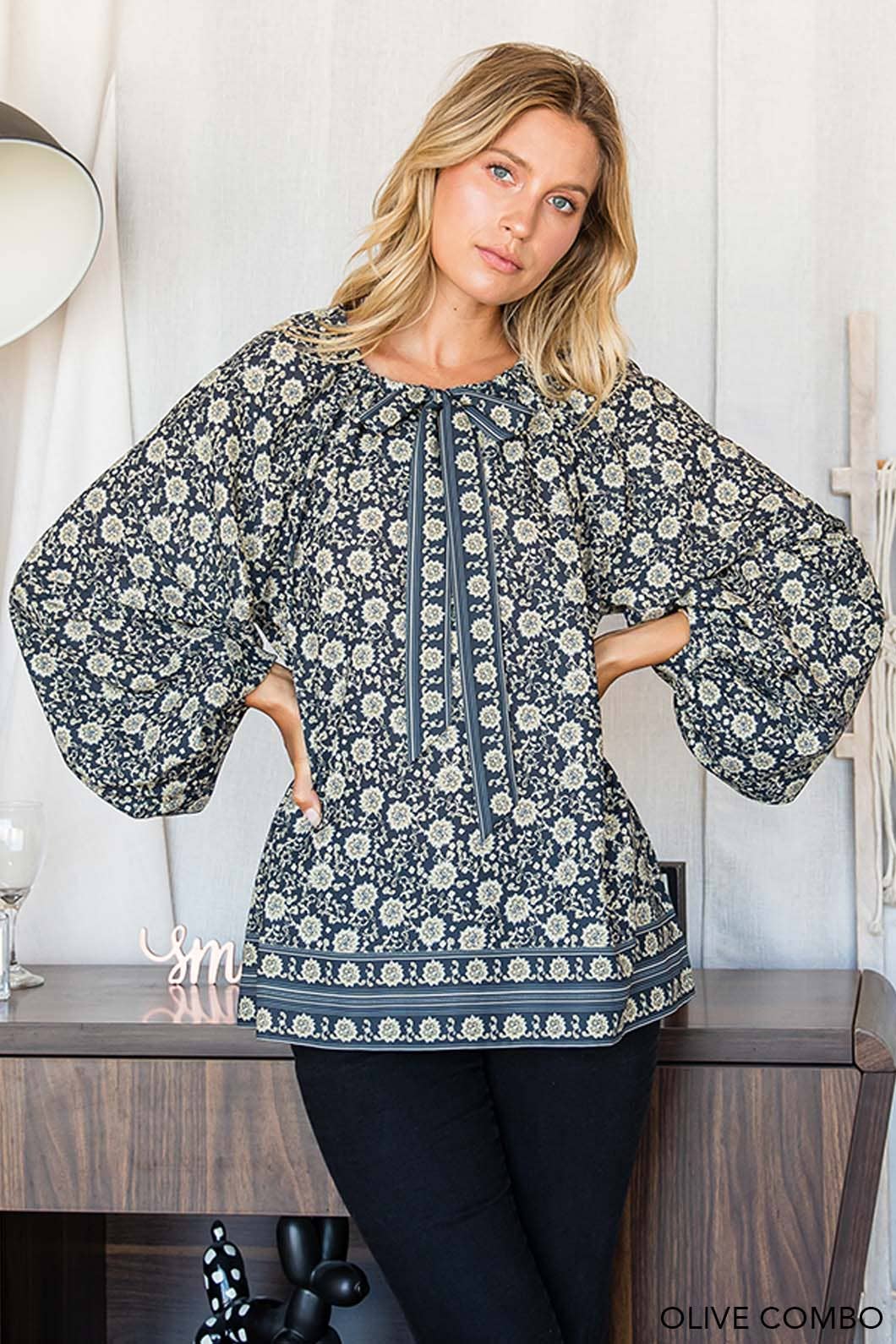 Renea Olive Long Sleeve Top