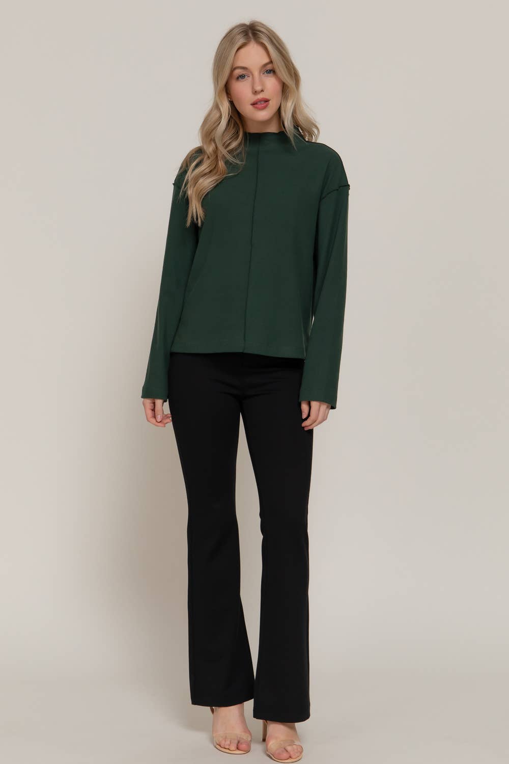 Long Sleeve Overlocked Seams Brushed Rib Top