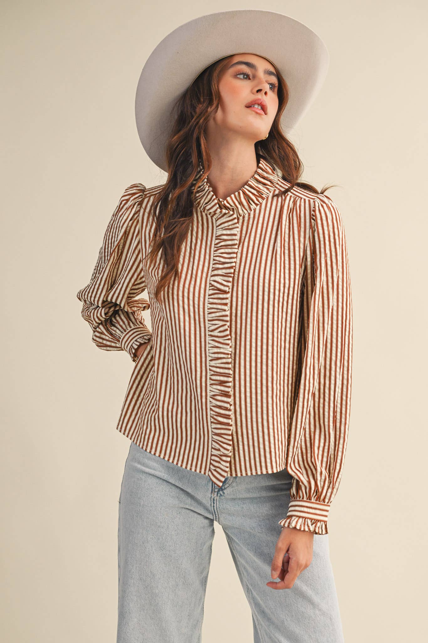 Ruffle Striped Long Sleeve Top