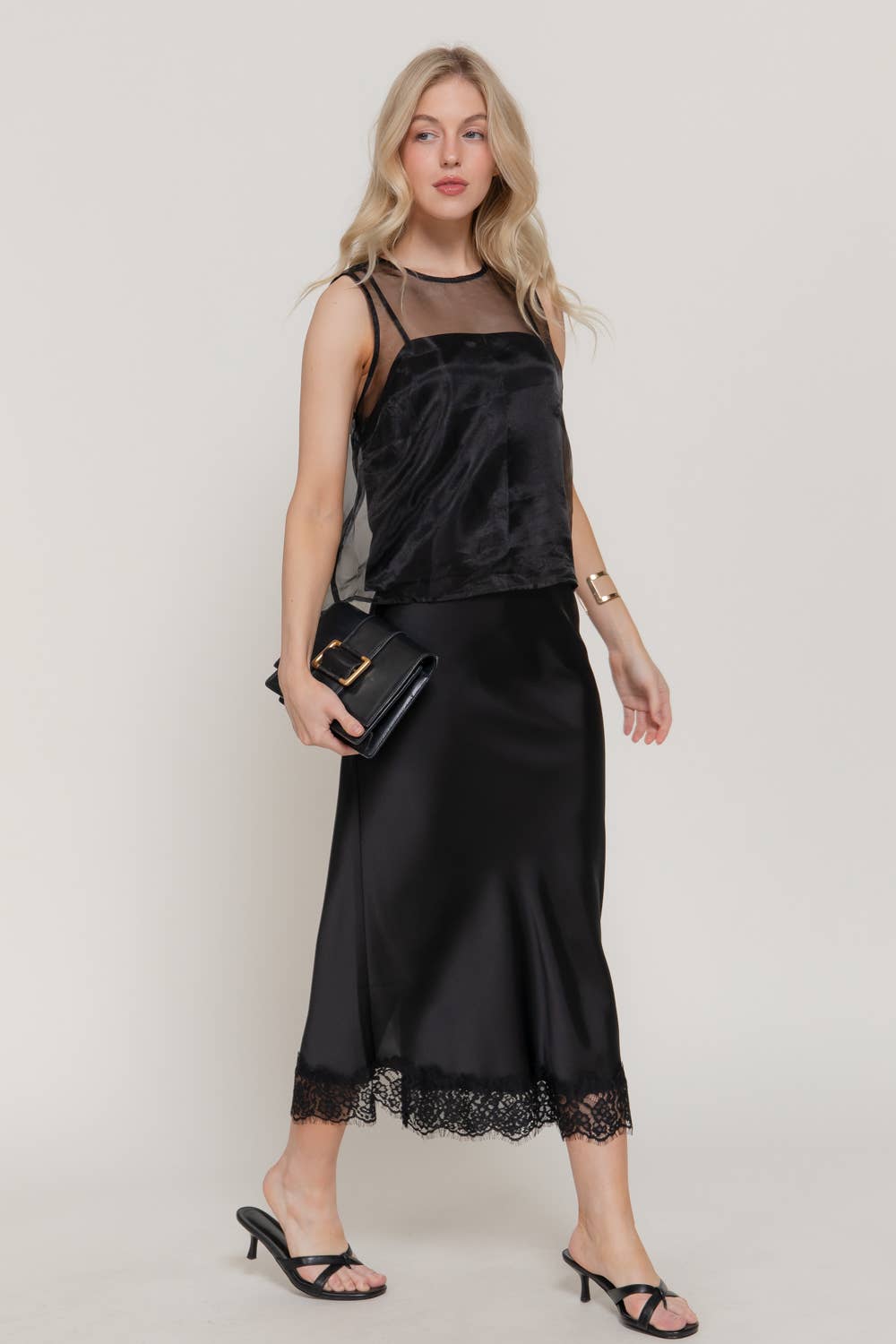 Midnight Organza Blouse with Inner Camisole