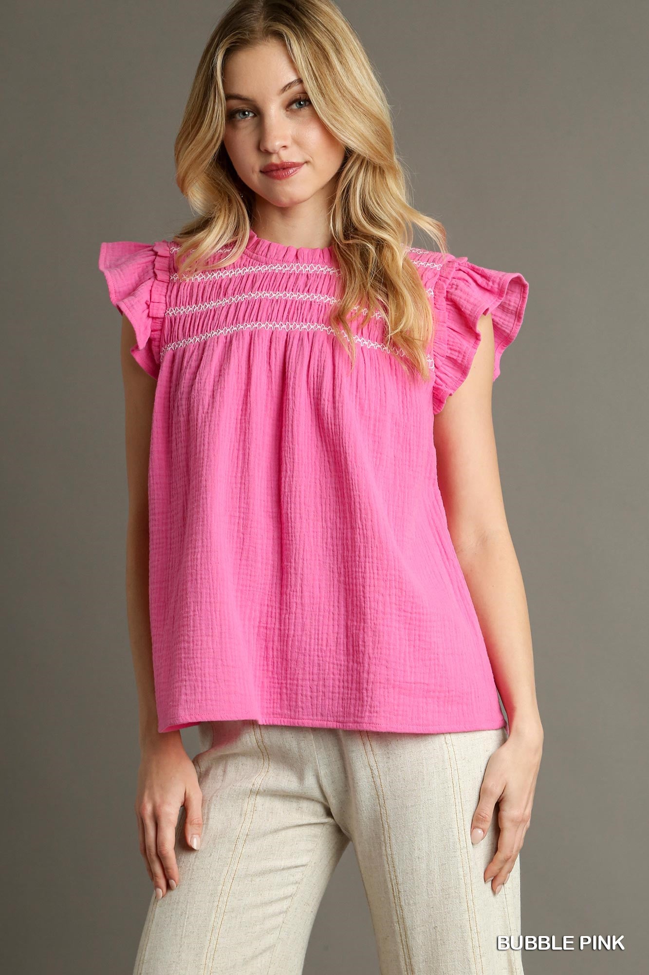 Bubble Pink Stitching Detail Top