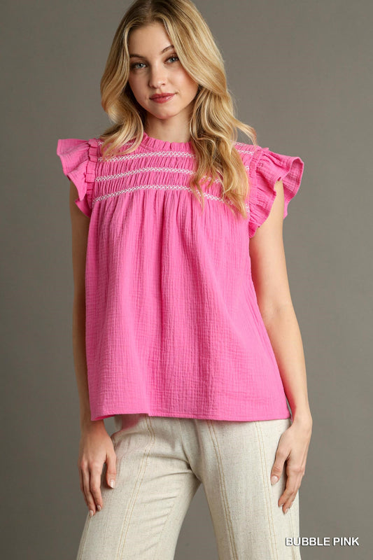 Bubble Pink Stitching Detail Top