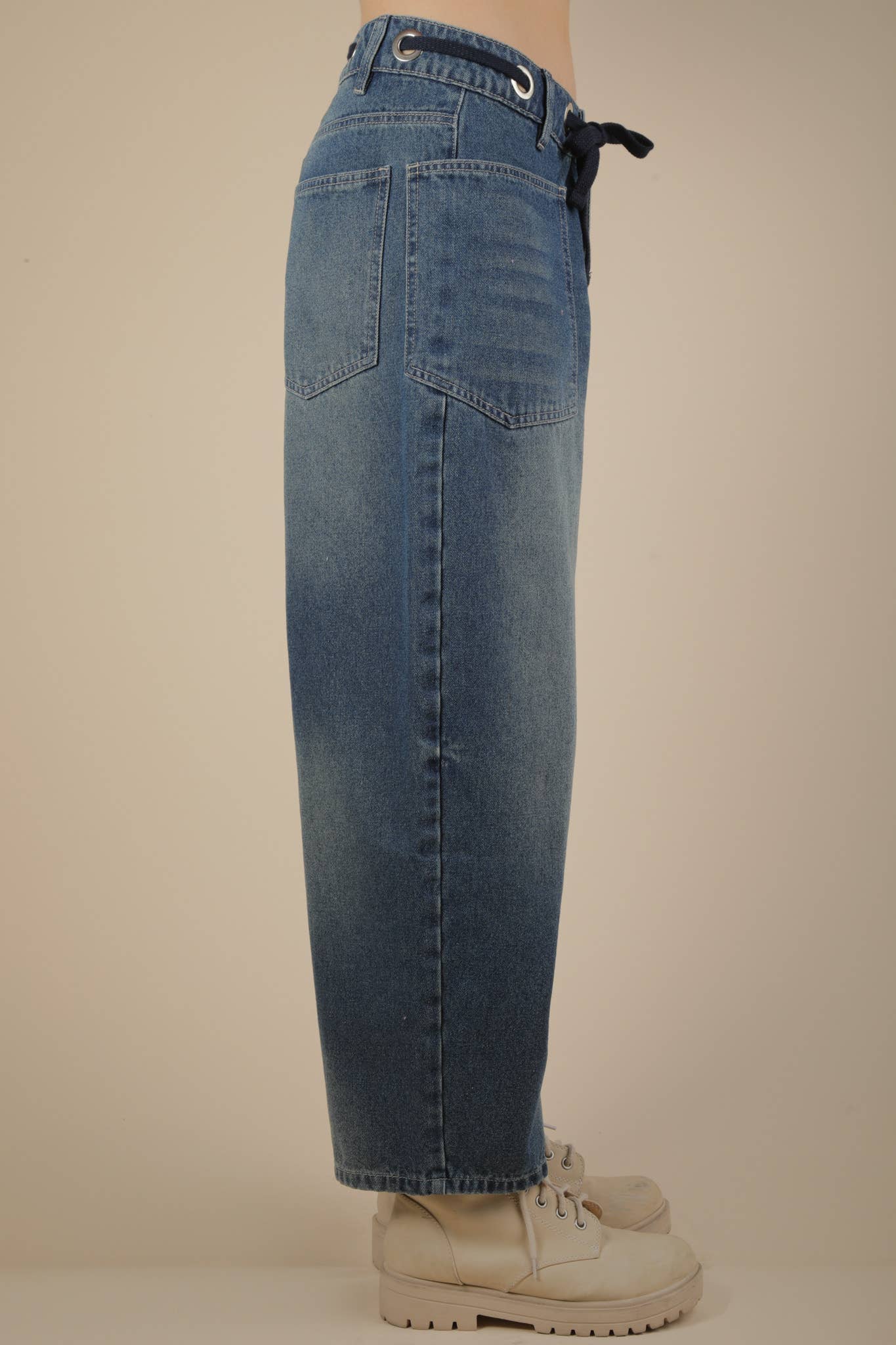 Washed Denim Barrel Pants