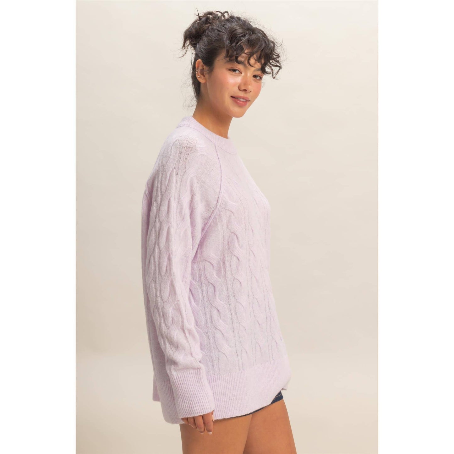 Crew Neck Cable Knit Sweater Pullover