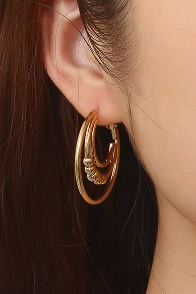 18K SS Trio Hoop Earrings