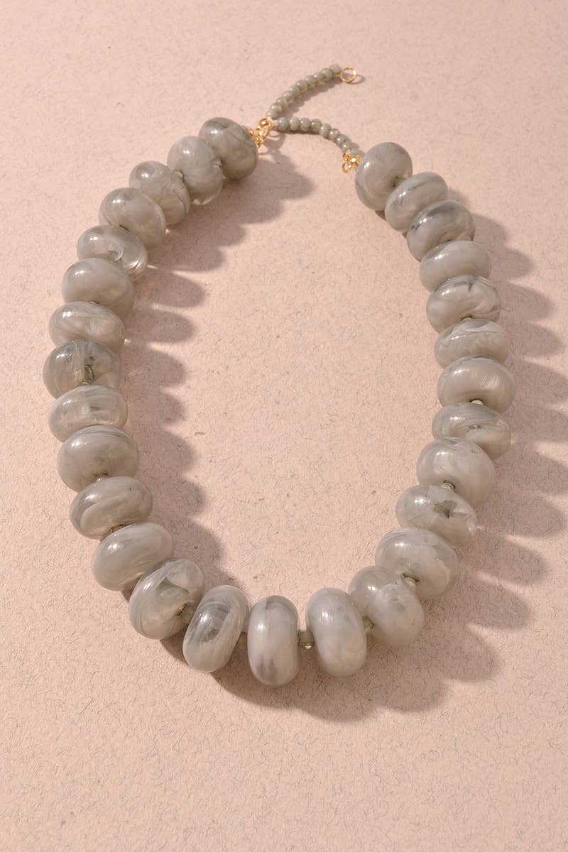 Chunky Marbled Resin Disc Beaded Necklace