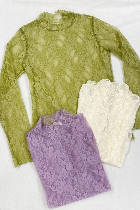 Floral Lace Long Sleeve Mesh Top