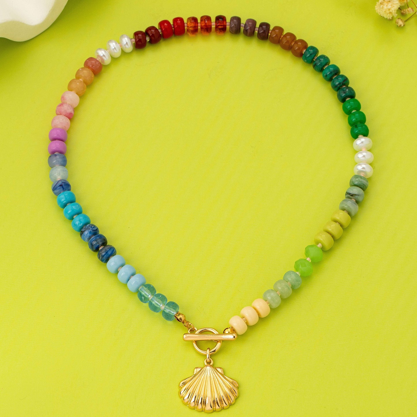Beaded Seashell Charm Necklace