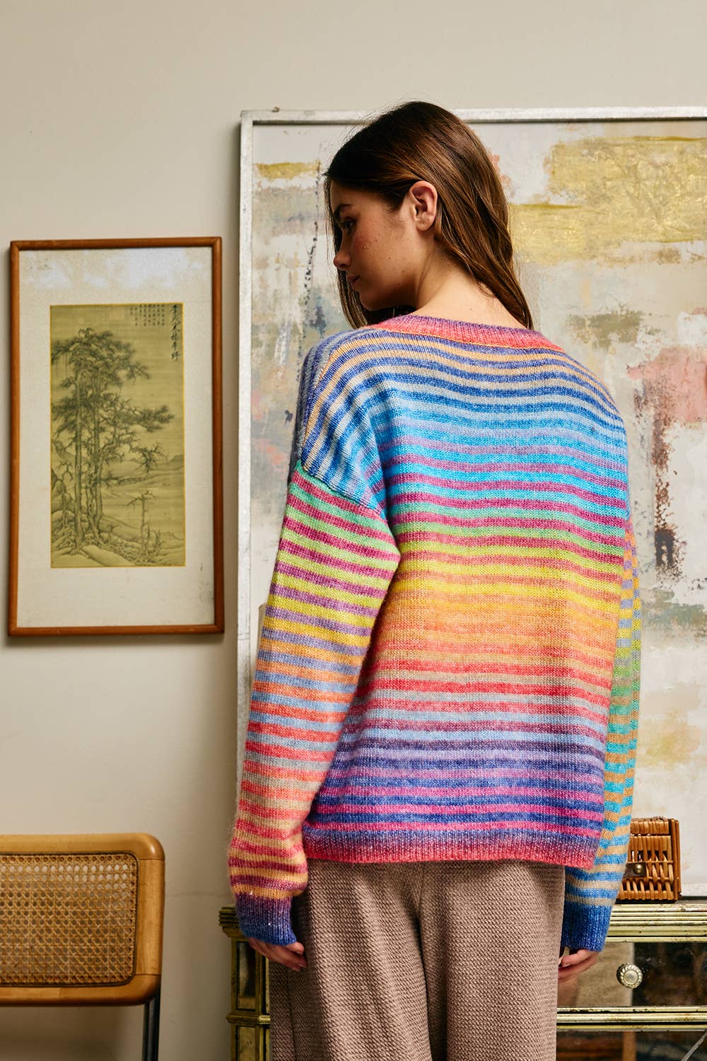 Space-Dye Striped Button-Down Cardigan