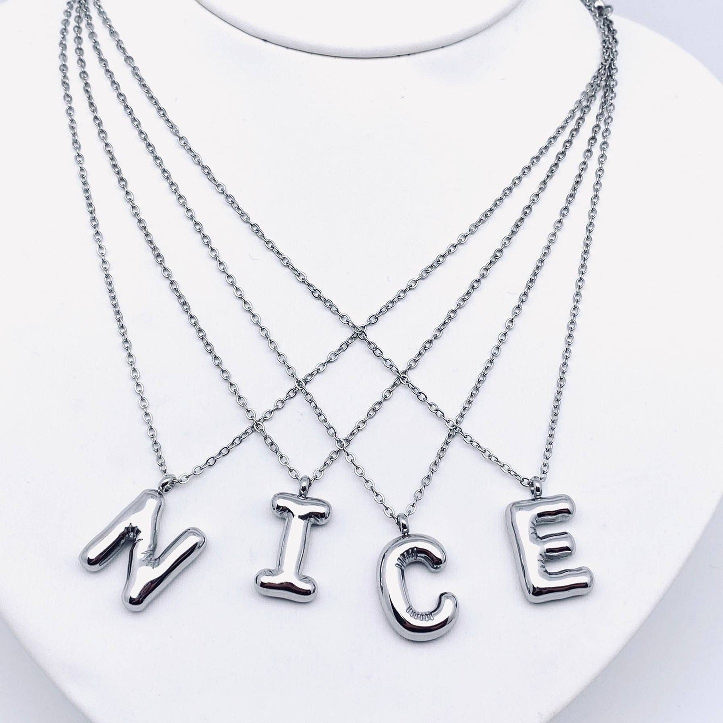 Silver Bubble Initial Necklace