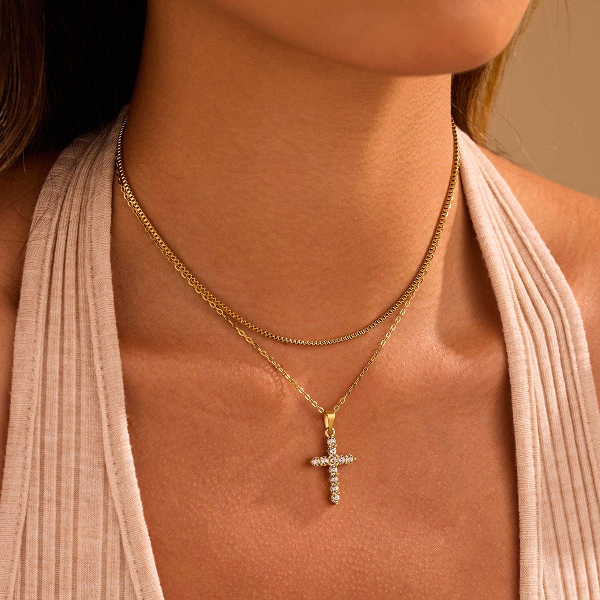 Waterproof Layered Cross Necklace