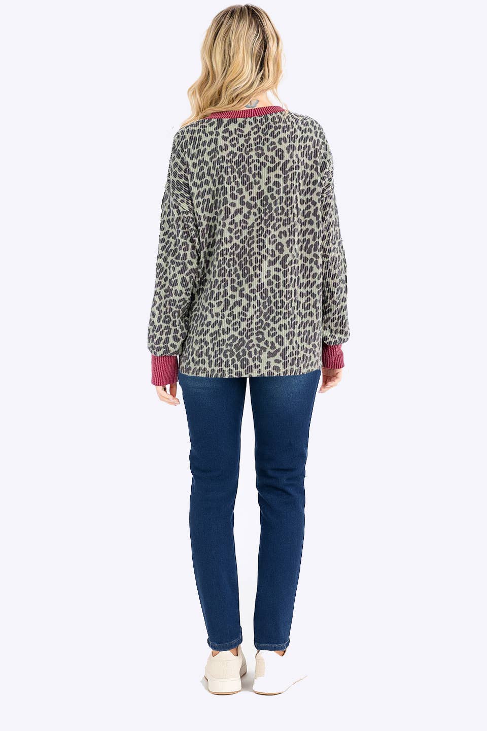 Ribbed Animal Print Long Sleeve Top