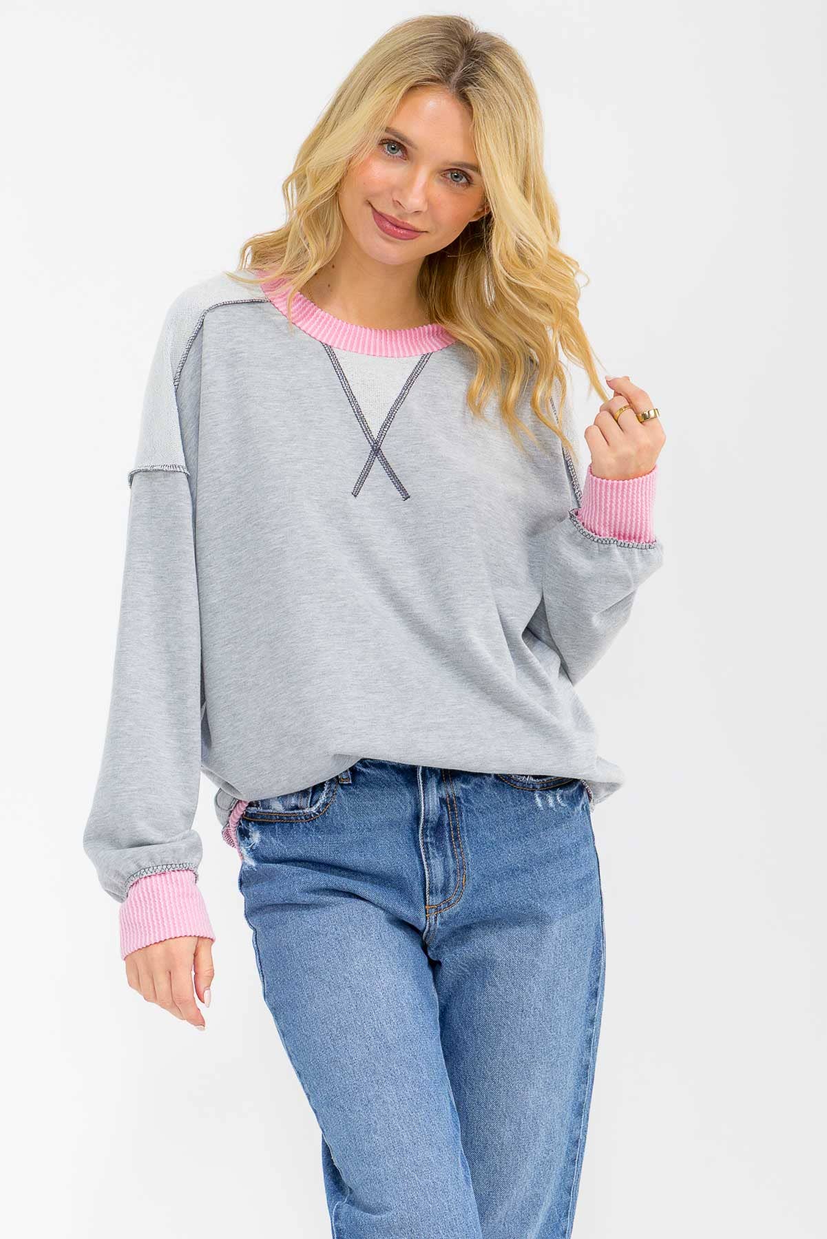 Contrast Trim Exposed Seam Sweatshirt
