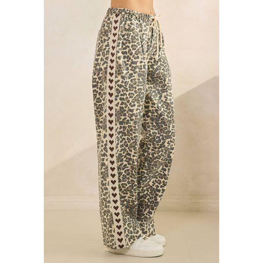 Leopard Printed Striped Wide Legged Pants