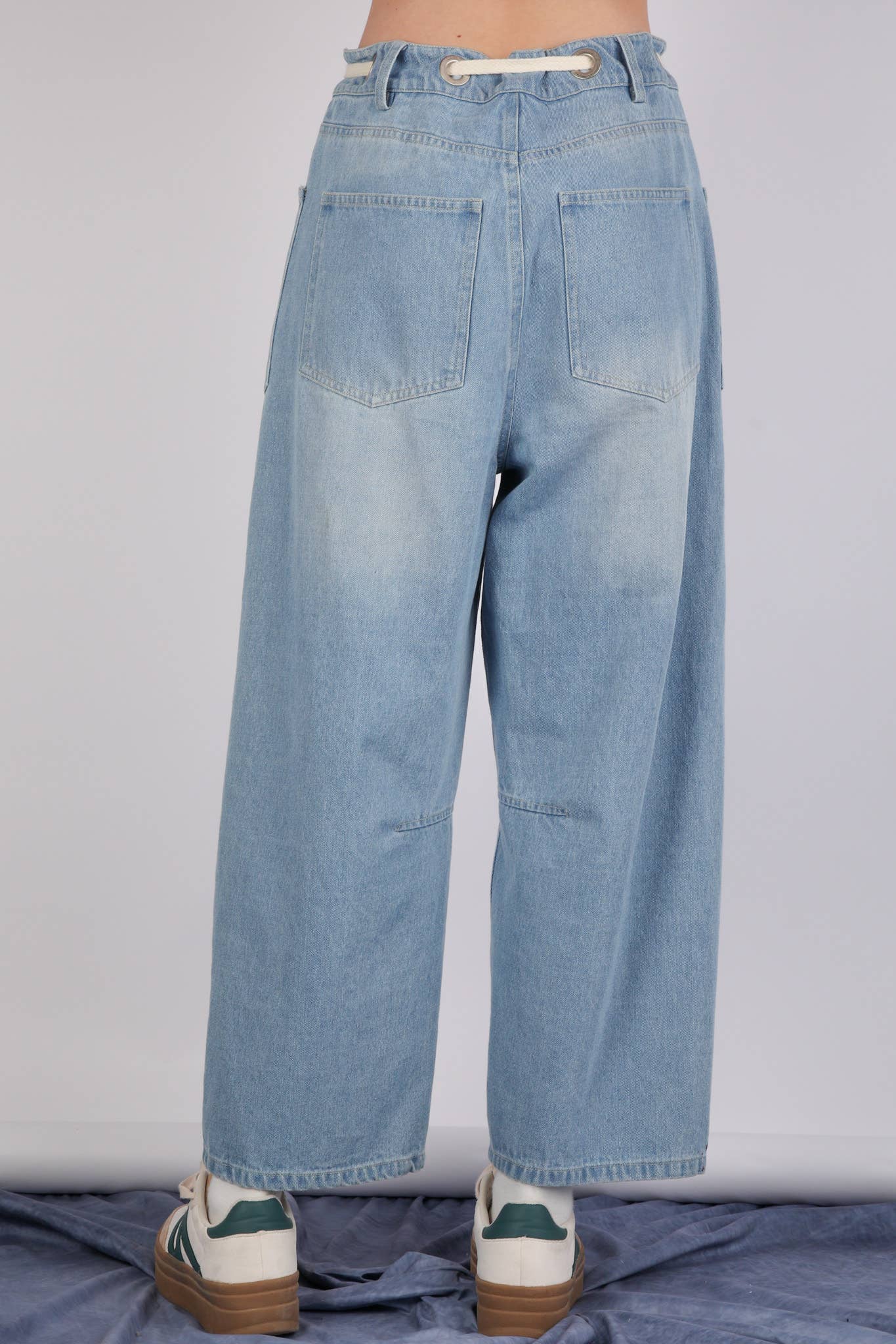 Washed Denim Barrel Pants