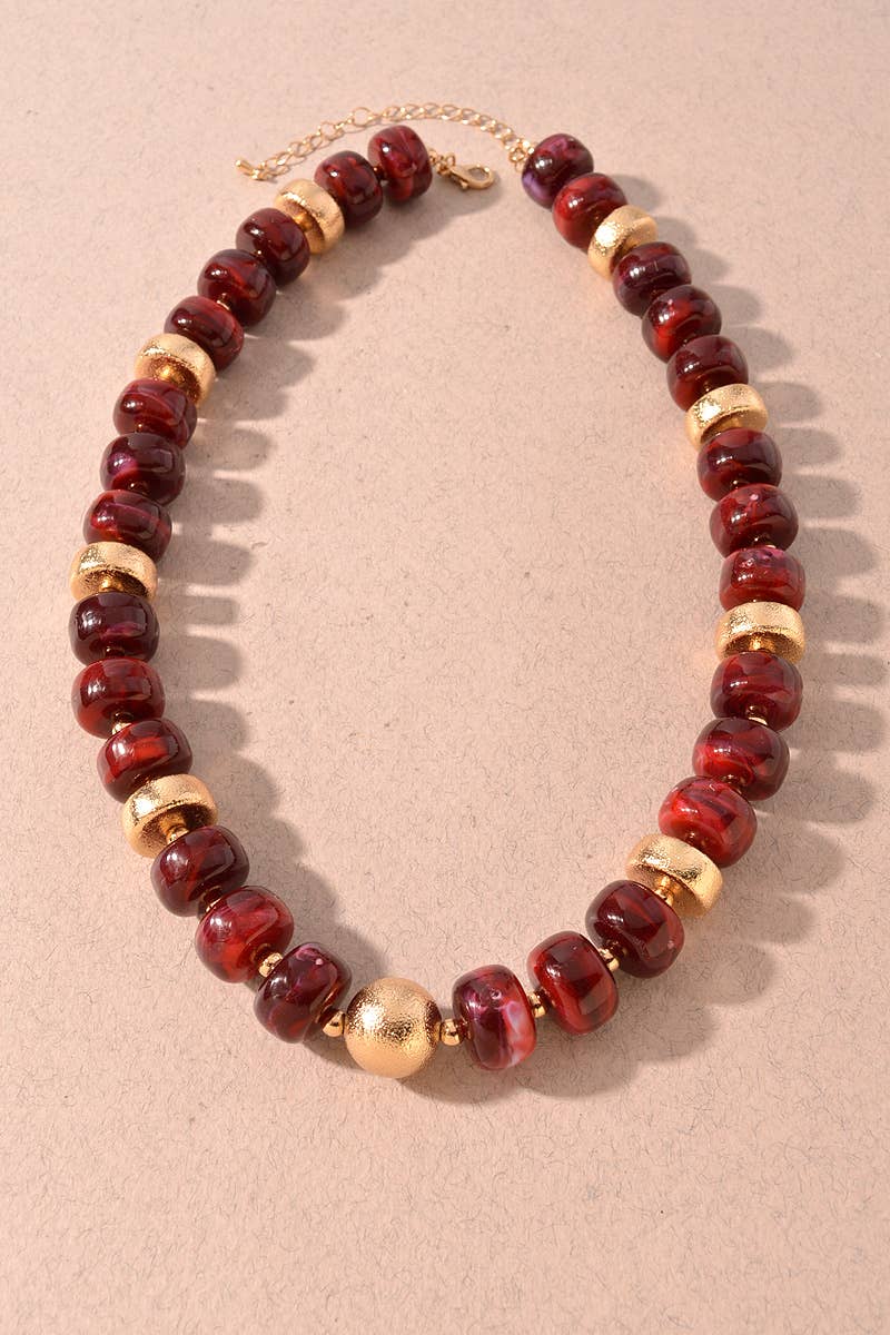 Marbled Beaded & Gold Accent Necklace