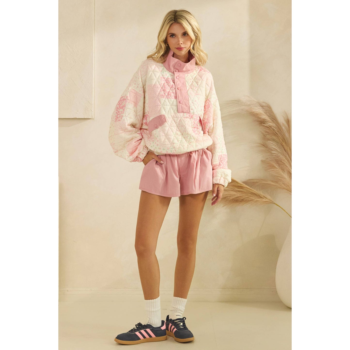 Blush Pink Quilted Pullover