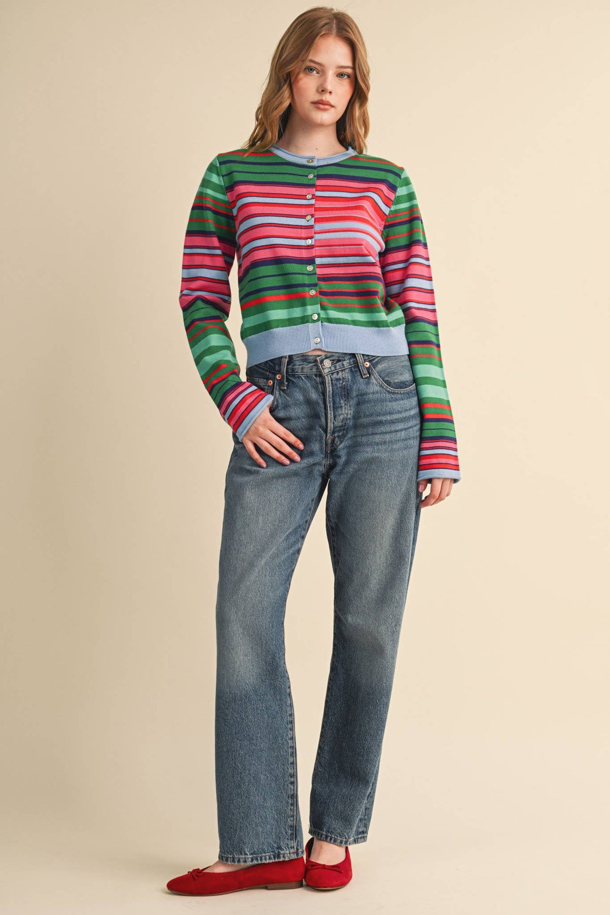 Multi Color Striped Sweater Cardigan