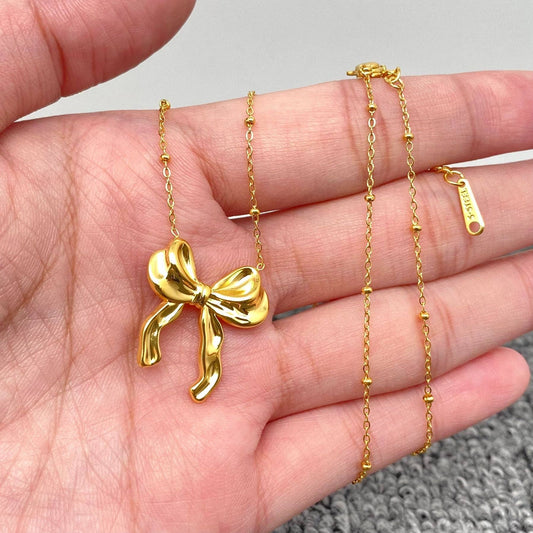 18K Gold Plated Stainless Steel Bow Charm Necklace