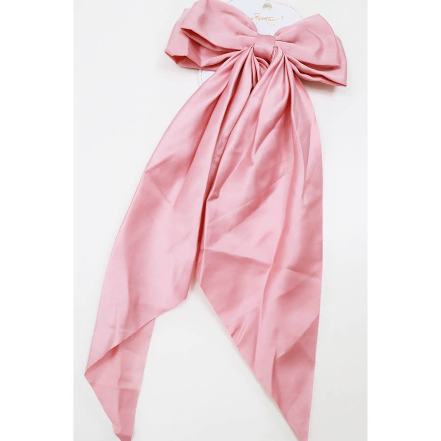 Matte Satin Long Tail Hair Bow Clip