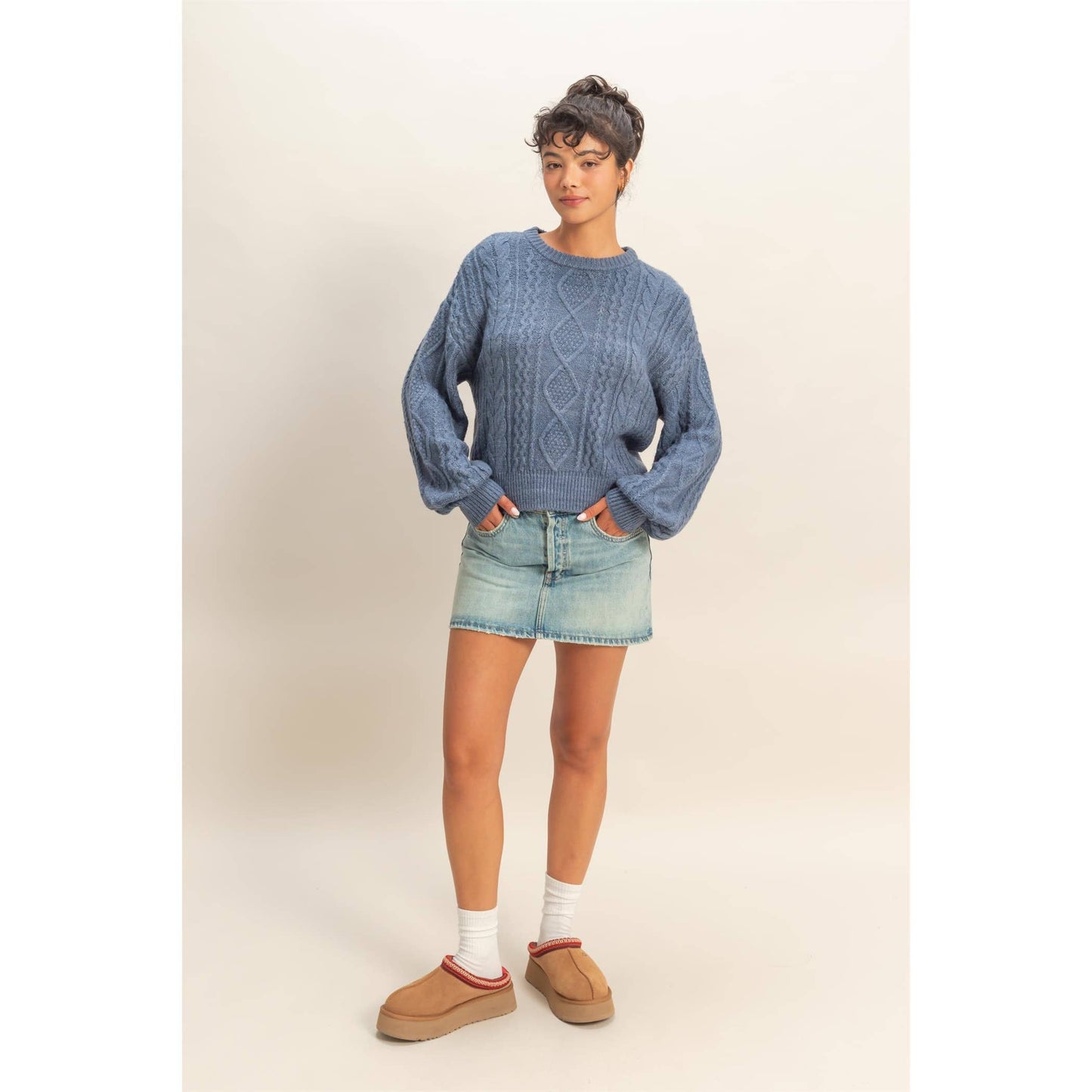 Cable Knit Balloon Sleeve Sweater