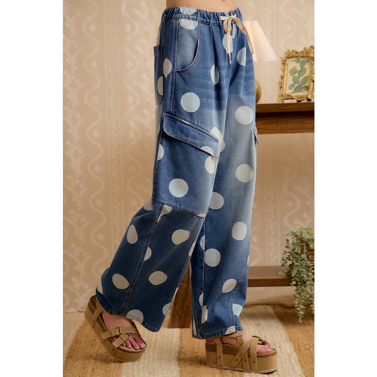 Polka Dot Cargo Barrel Jeans