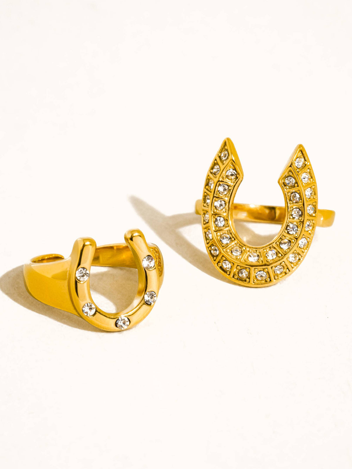 18K Gold Non-Tarnish CZ Horseshoe Ring
