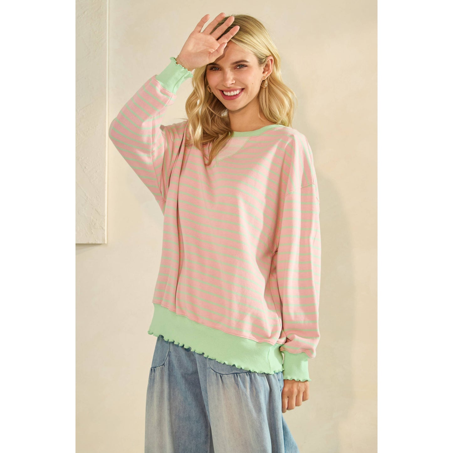 Striped Knit Long Sleeve Top