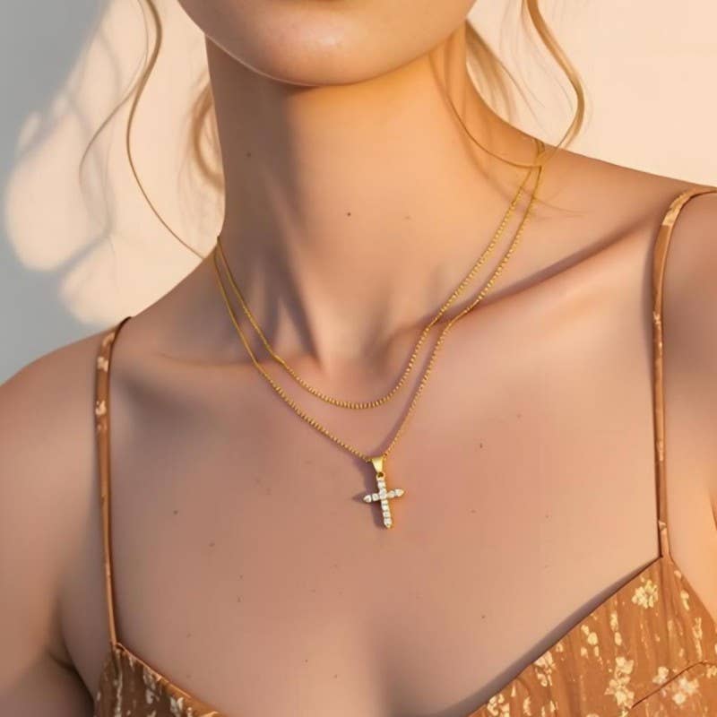 Waterproof Layered Cross Necklace