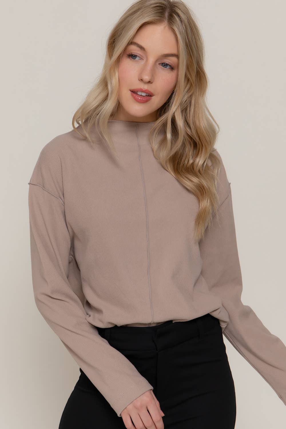 Long Sleeve Overlocked Seams Brushed Rib Top