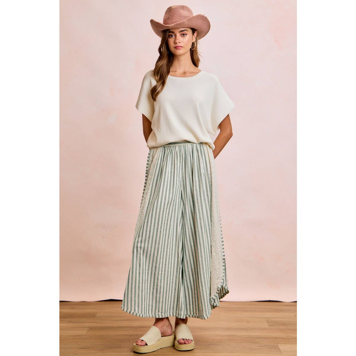 Floral Eyelet Wide Leg Pants