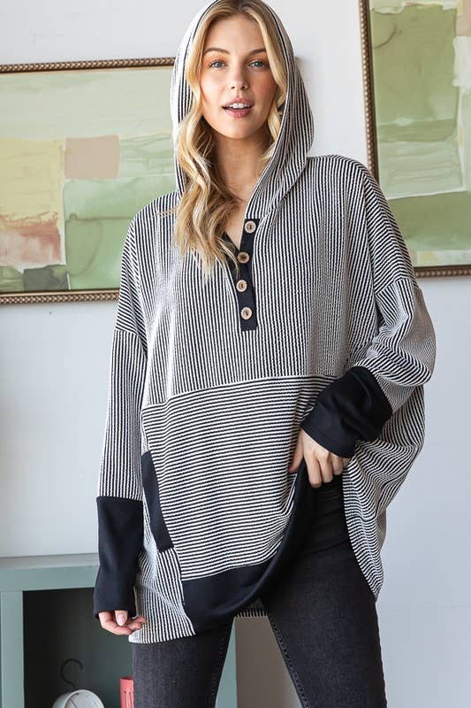 Black & White Stripe Hoodie