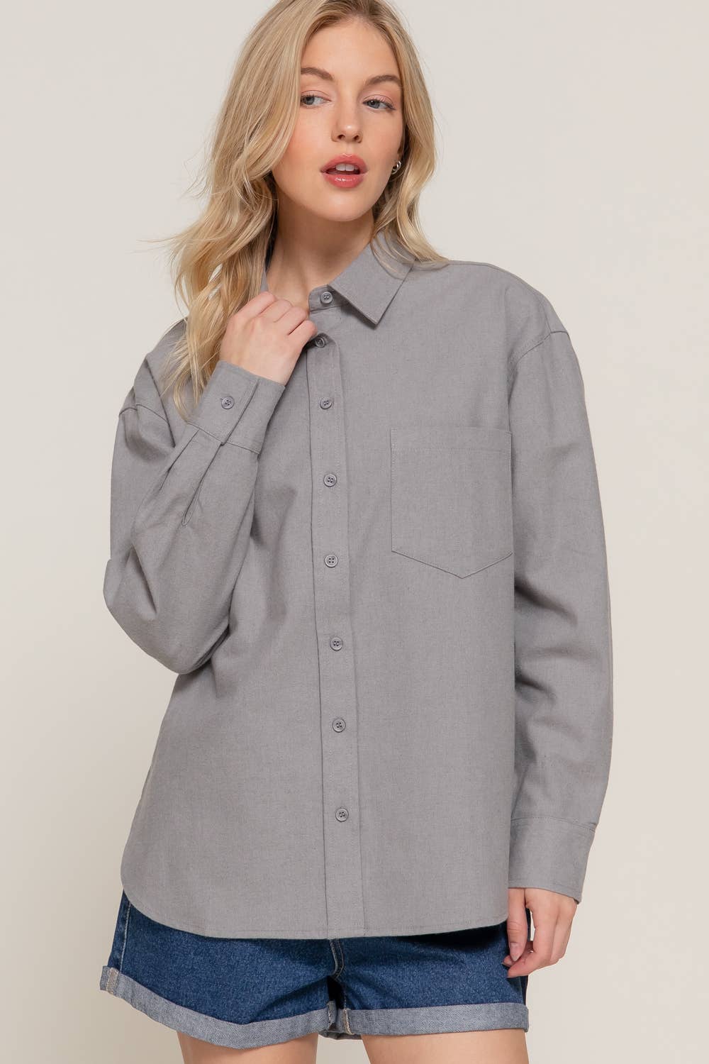 Relaxed Cotton Button Up Shirt