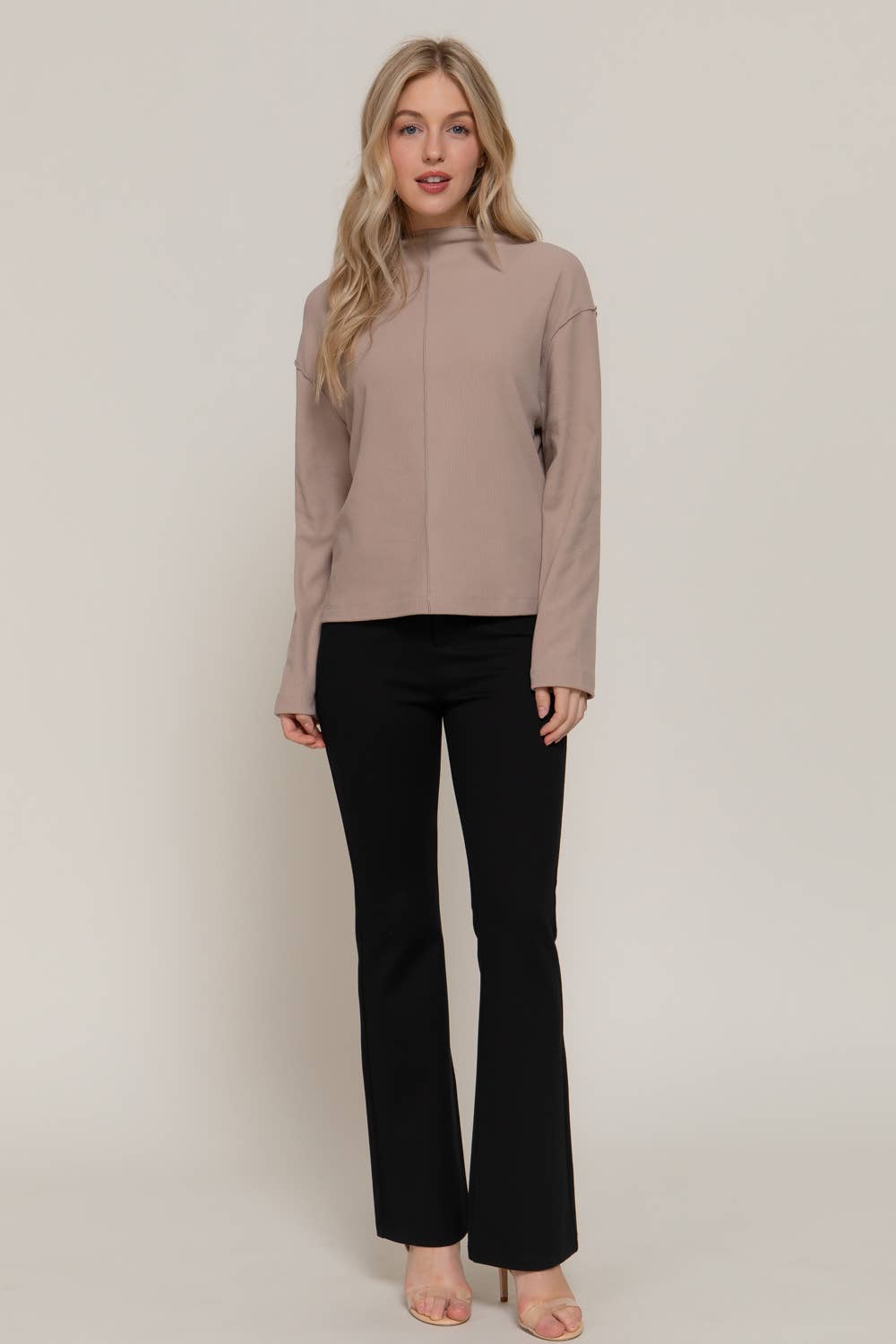 Long Sleeve Overlocked Seams Brushed Rib Top