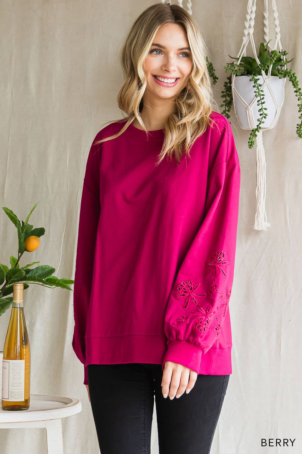 Embroidery Sleeve Pullover Top