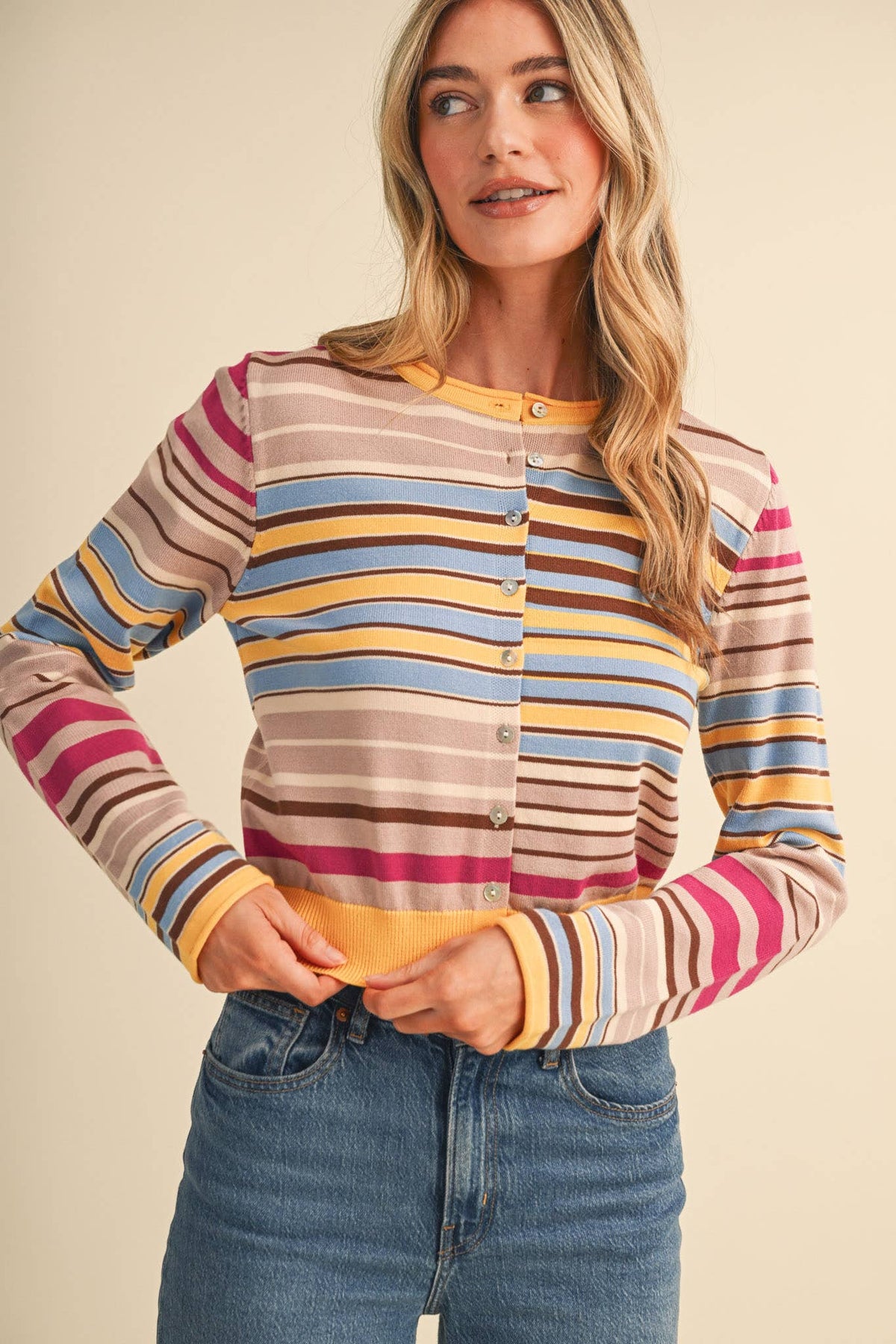 Multi Color Striped Sweater Cardigan