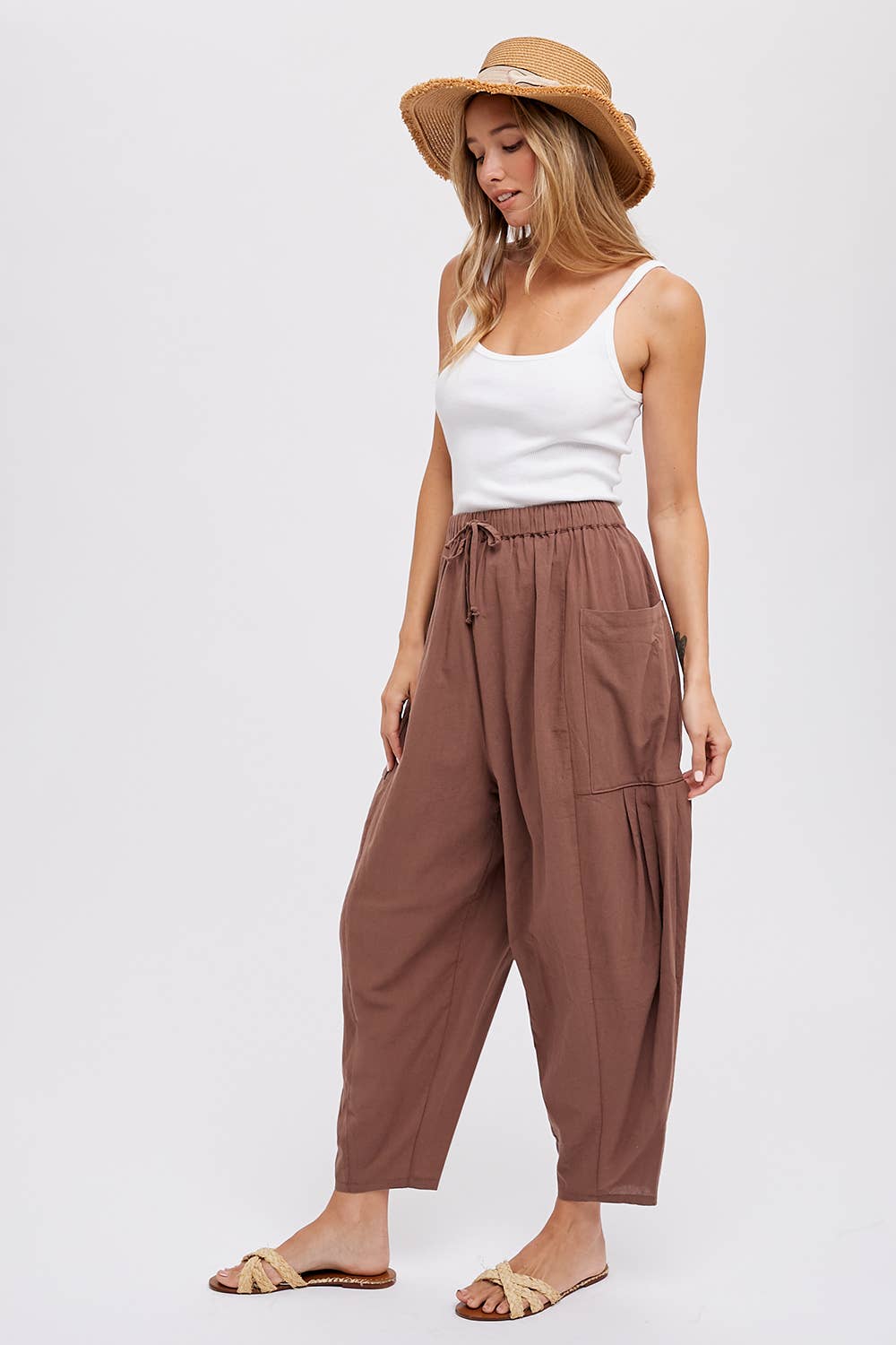 Linen Blend Wide Leg Pants