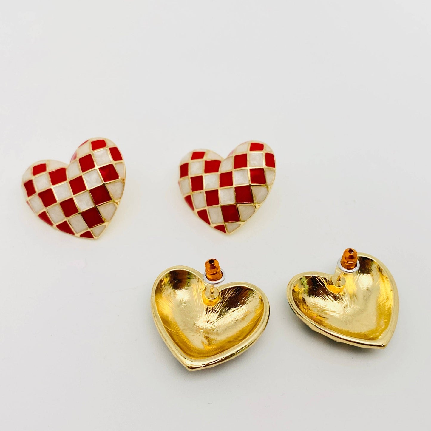 Checkerboard Heart Stud Earrings